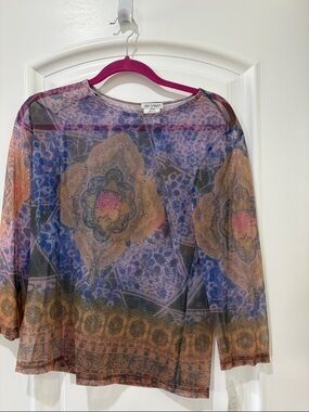 DB Sport Women's Multicolor Sheer Long-Sleeve Graphic Stretch Top M